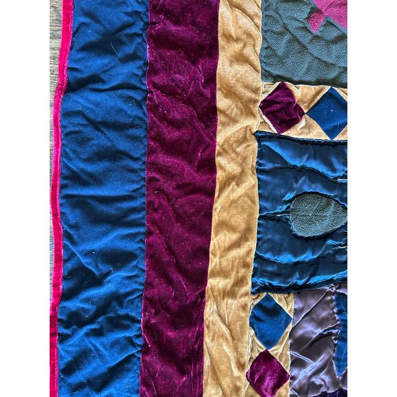 Queen sized Quilted comforter satin felt velvet one side cotton artsy witchy - Picture 7 of 11